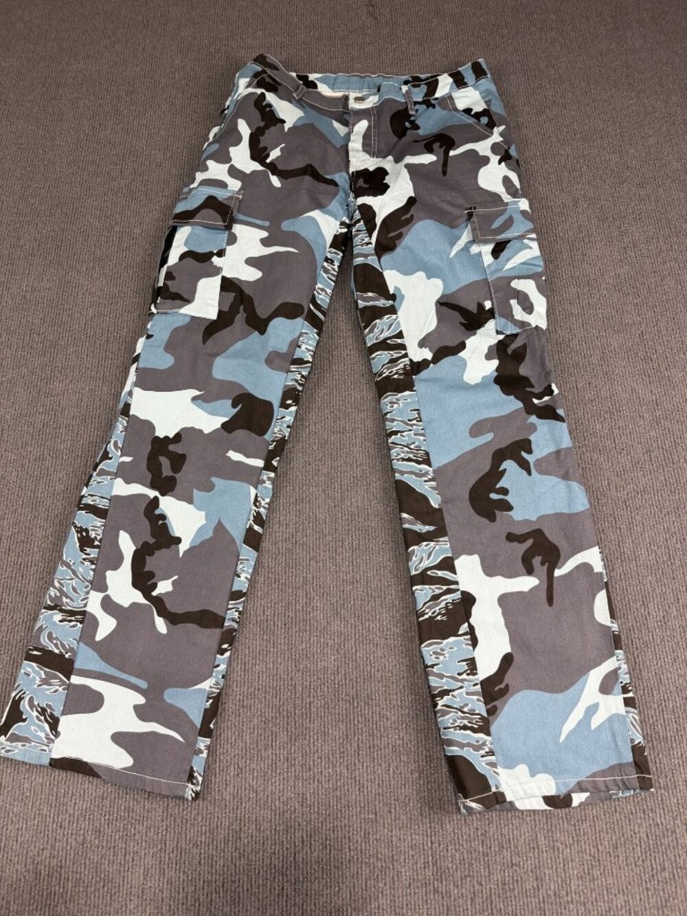 Mens Blue Gray Camouflage Straight Leg Cargo Pants XL Runs More M